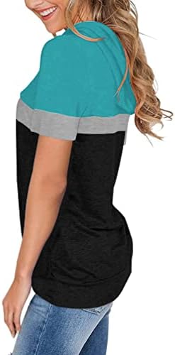 PGANDS לנשים בלוק צבע קיץ/צמרות מוצקות של שרוול קצר קפוצ'ונים מגרש חולצה מזדמנת רכה עם כיס