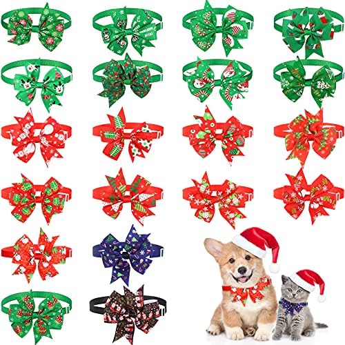20 חתיכות חג המולד כלב פרפר קשת כלבים קטנים עניבות צווארון חג המולד עניבות גור עניבות קשת חתול שיער שיער קשת קשת אביזרי טיפוח לחג המולד של חג המולד כלב חג ענייני חיית מחמד