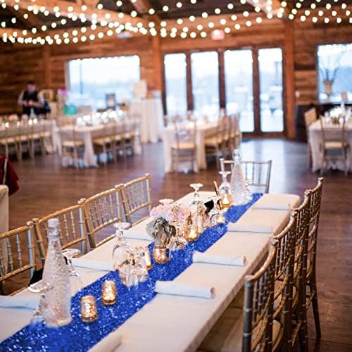 12 חבילה רץ שולחן נצנצים כחול רויאל 12 x 72 בד שולחן נצנצים לשולחנות מלבן לחתונה כיסויים לשולחן נוצץ לקישוטים למעורבות המסיבות