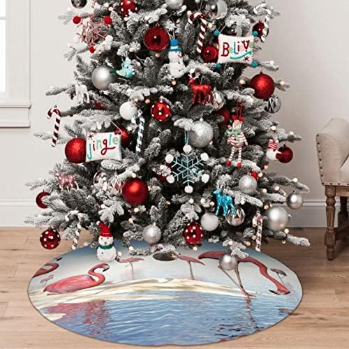 חצאית עץ חג המולד 48 - להקה של פלמינגו ורוד על מחצלת עץ חג המולד לקישוט חג המולד קישוטים למסיבות השנה החדשה