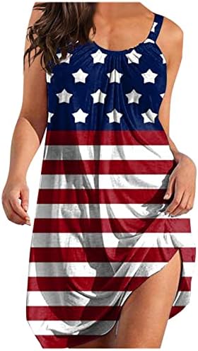4 ביולי חוף שמלה לנשים קיץ מזדמן בוהמי שמלת אמריקאי דגל שרוולים סקופ צוואר זורם מיני שמלה קיצית