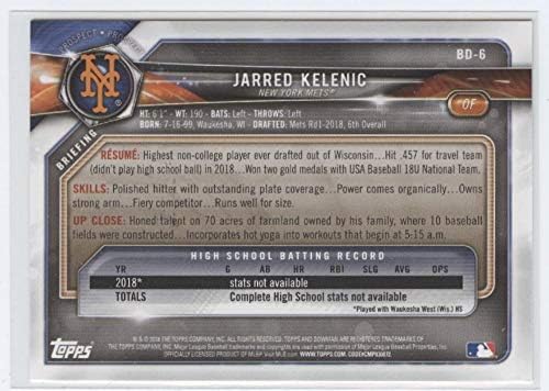 דראפט Bowman 2018 BD-6 Jarred Kelenic RC טירון ניו יורק Mets MLB כרטיס מסחר בייסבול
