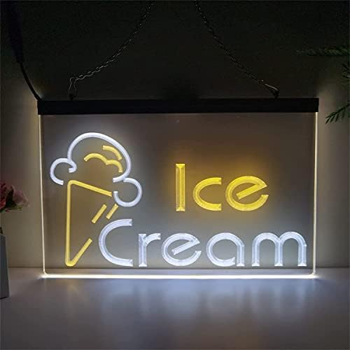 גלידת DVTEL LED שלט ניאון, תצוגת חנות תפאורה אורות לילה אורות ניאון אקריליים, קיר חלון תליית שלט זוהר, 40X30 סמ מסעדה ברון בר קפה בית קפה
