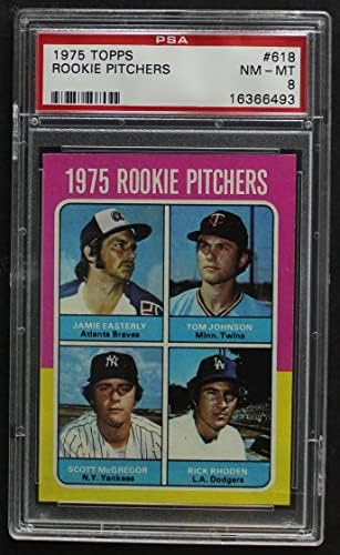 1975 Topps 618 טירונים קנקנים סקוט מקגרגור/ריק רודן/ג'יימי איסטרי/טום ג'ונסון ברייבס/תאומים/ינקי/דודג'רס PSA PSA 8.00 Braves/Twins/Yankees/Dodgers