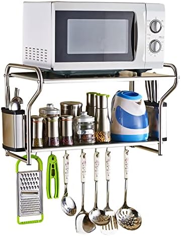 מחזיקי אחסון של מדף תנור מיקרוגל מחזיקי אחסון סיר רכוב עם 2 שכבות למחבתות, כלים, כלי בישול