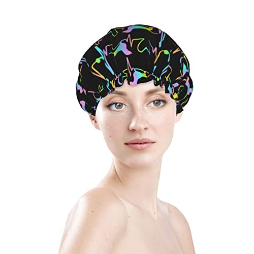נשים לשימוש חוזר למתיחה שולי שיער כובע תחש דחש לב שכבות כפולות כפול מכסה אמבטיה למקלחת אטום למים