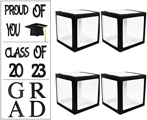 קישוטים לסיום סיום של Kuyyfds, קישוטים למסיבות סיום 2023 סיום בלונים קופסאות קופסאות כיתה של 2023 קישוטים שחור